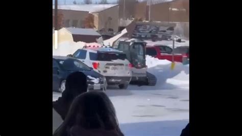 skid steer vs cop car|INCREDIBLE VIDEO: Man goes on rampage in skid steer, .